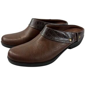 Easy Street Womens 7M Brown Faux Leather Slip On Mule Clogs Comfort Shoes